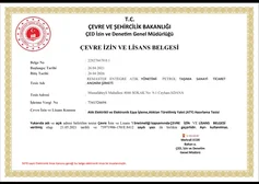 Çevre İzin ve Lisans Belgesi belgesi